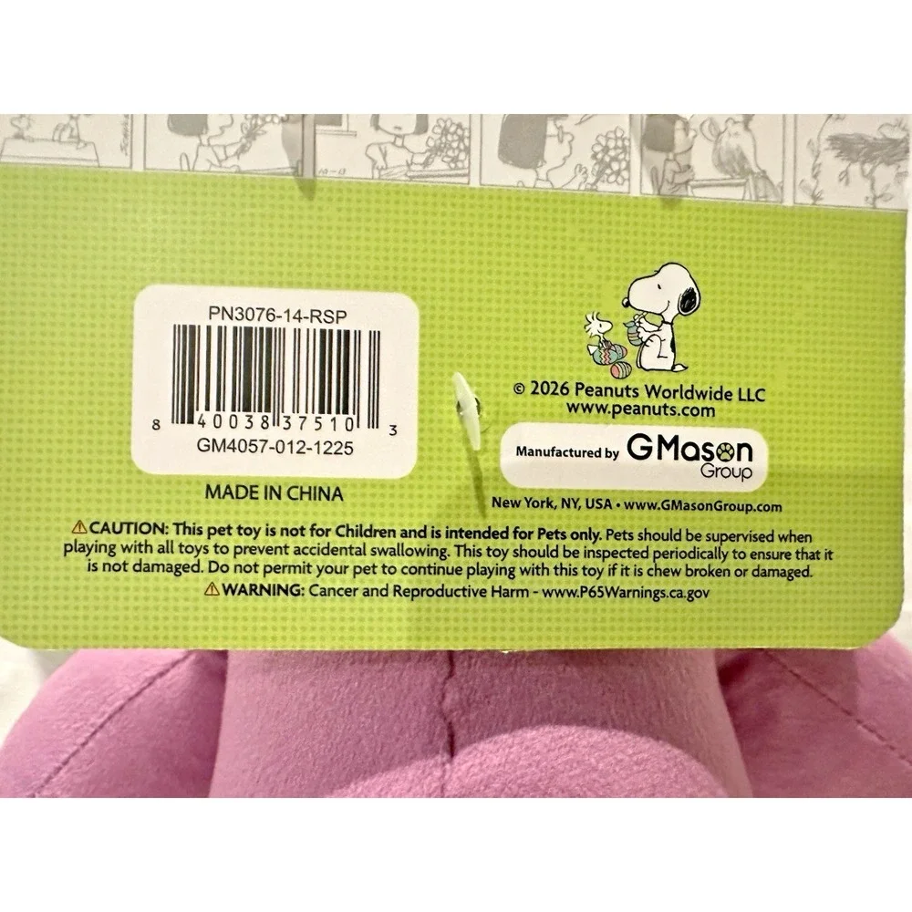 Peanuts Snoopy Dog Toy Plush Squeaky Easter Bunny Happy Easter